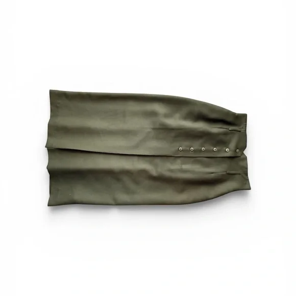 Vintage 90s Olive Green Button Front Midi Skirt High Waist Tailored Minimalist - Picture 8 of 15